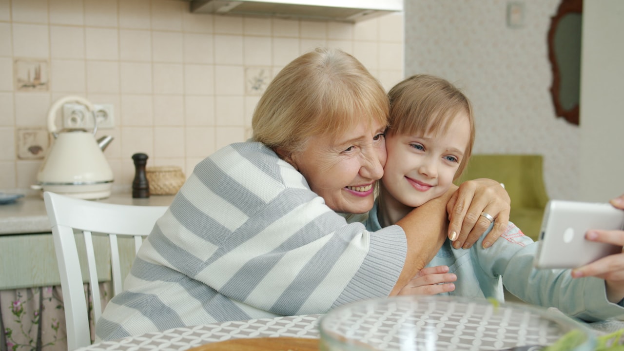 A grandmother and granddaughter together